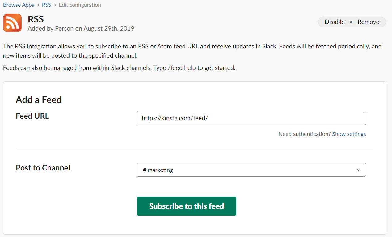 slack 将 RSS 提要添加到频道