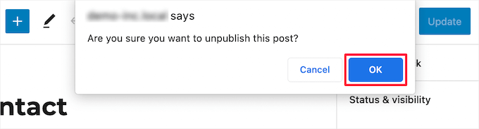 Confirmer la dépublication de la page Confirm unpublish page