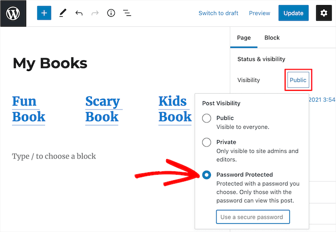 Mot de passe protéger la page Password protect page