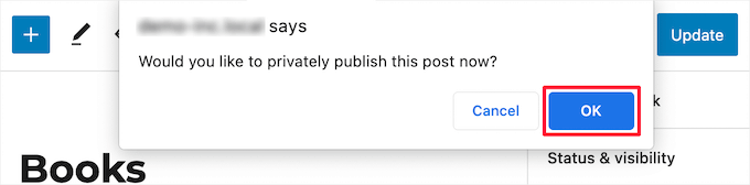 confirmer la page privée de publication Confirm private WordPress page