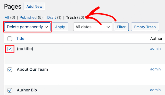 Supprimer définitivement des pages Delete pages permanently