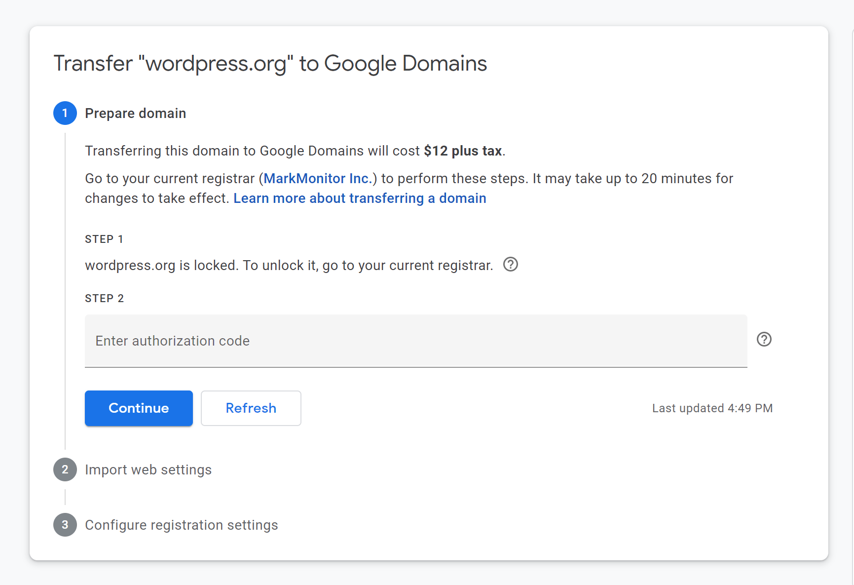 Der Google Domains-Übertragungsassistent