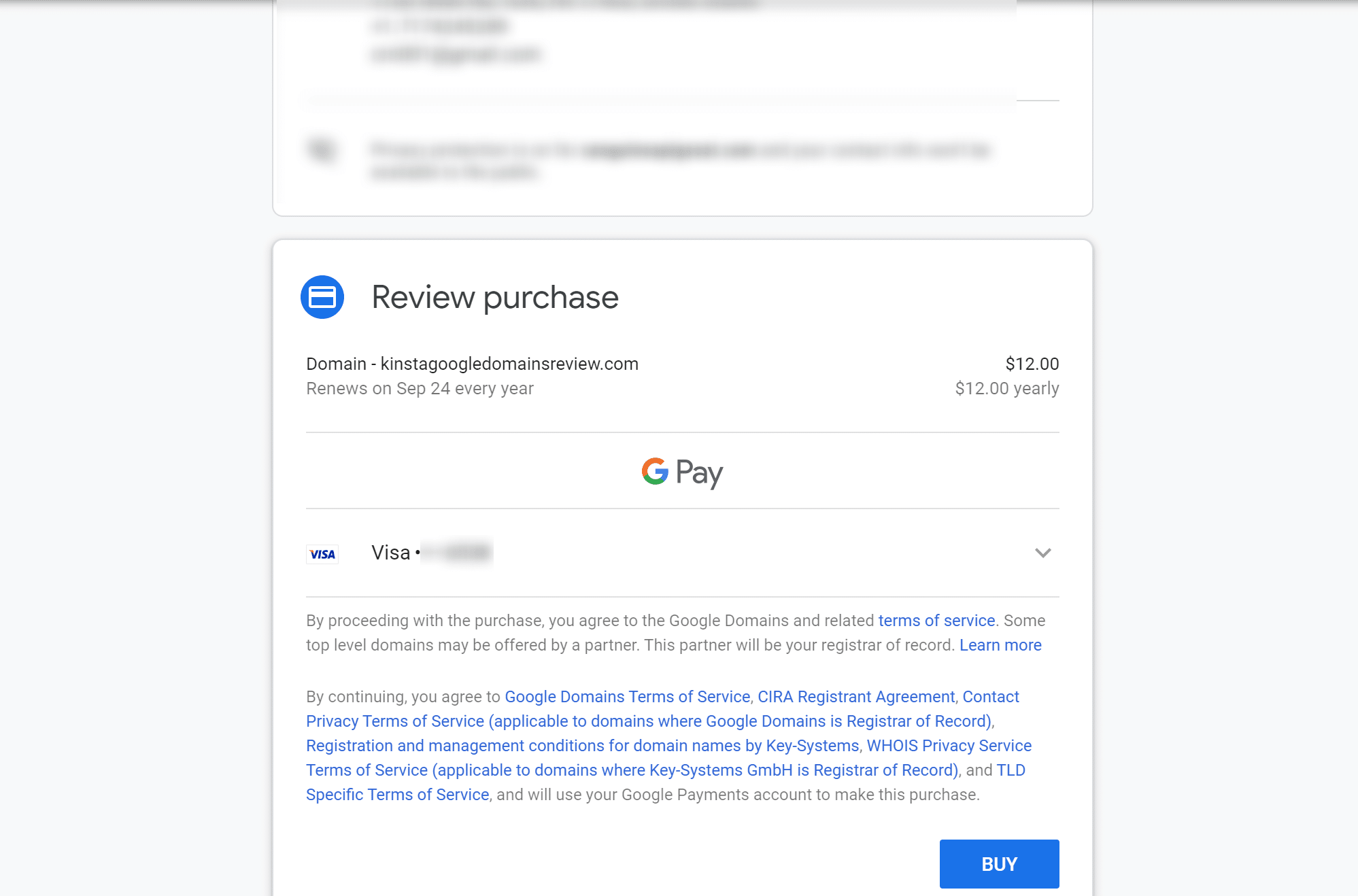 Überprüfung von Google-Domains: Geben Sie Zahlungsinformationen ein