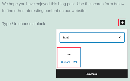 Masukkan Blok HTML Khusus