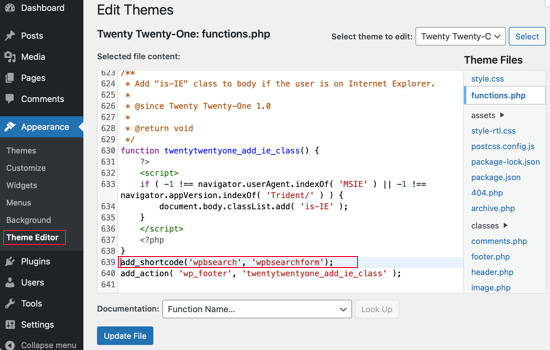 Mengedit function.php di Editor Tema