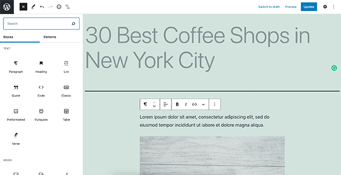 Editor di WordPress WordPress editor