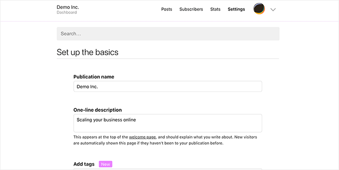 Impostazioni della pila secondaria Substack settings