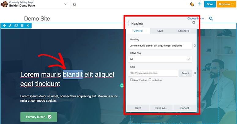 Beaver Builder Wbudowana edycja tekstu - IsItWP - Darmowy wykrywacz motywów WordPress Beaver Builder Inline text editing