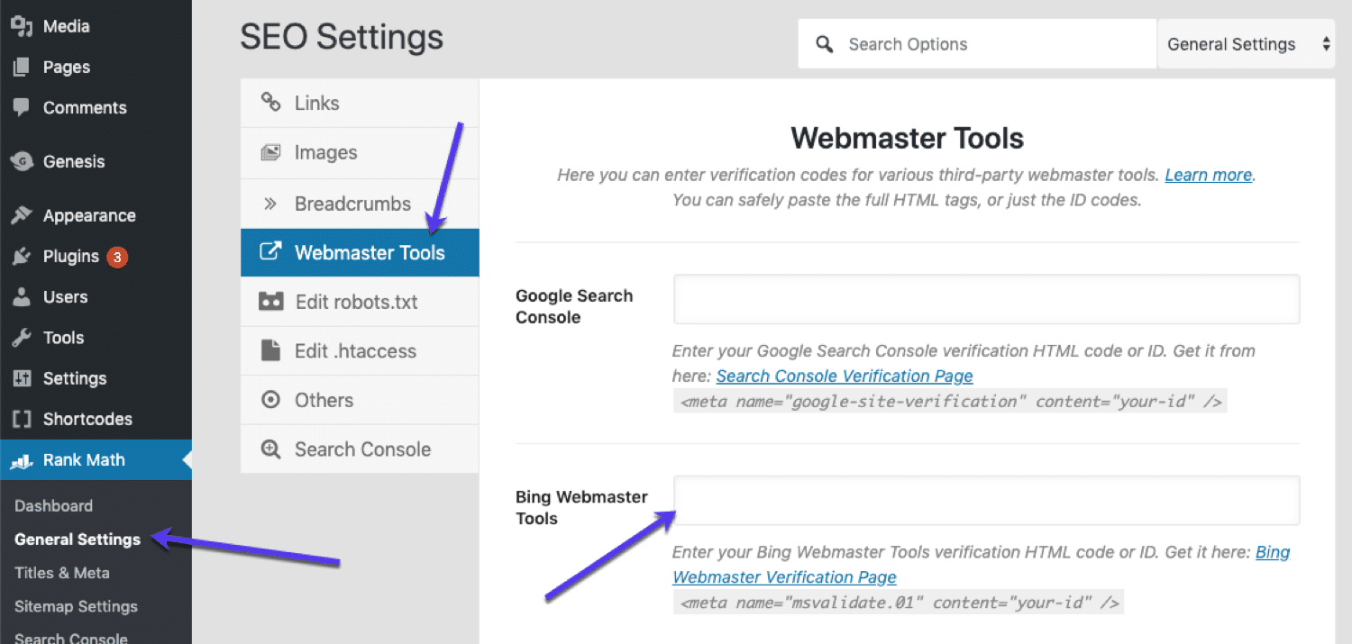 Configurare RankMath Bing Webmaster Tools