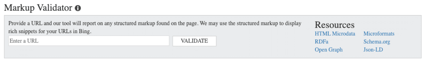 Validator de markup pentru schemă/date structurate în Bing