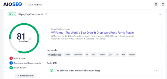 Punteggio sito concorrente Competitor Site Score