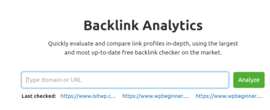 Sezione analisi backlink Backlink analytics section