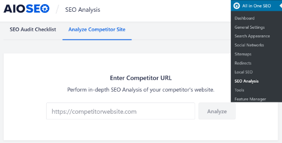 AOSEO Analizza il sito della concorrenza AIOSEO Analyze Competitor Site