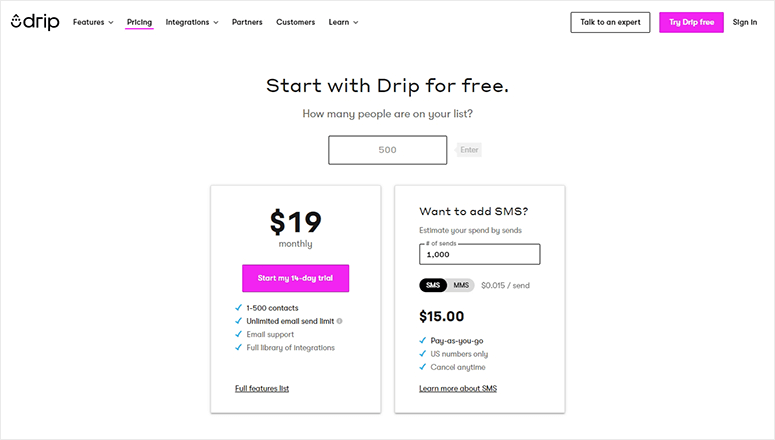 ภาพรวมราคาหยด - IsItWP - ฟรี WordPress Theme Detector Drip price overview