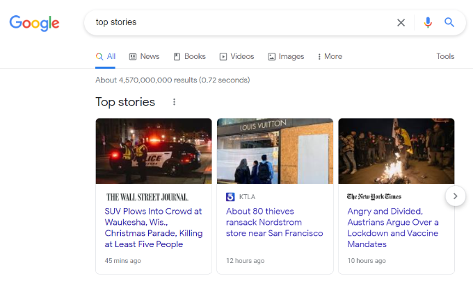 热门故事片段 Top stories snippet in Google