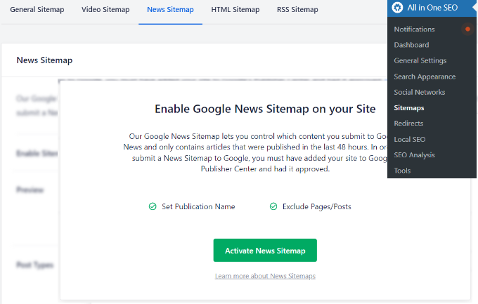 AIOSEO 中的新闻站点地图 News sitemap in AIOSEO