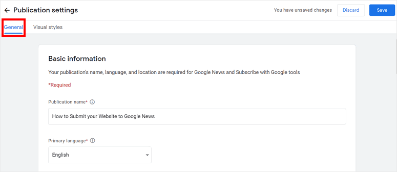 set-basic-information-google-news - IsItWP - 무료 WordPress 테마 감지기 set-basic-information-google news