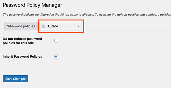 Установить политику паролей для ролей пользователей Set password policy for user roles