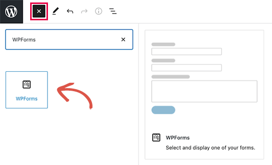 Добавьте блок WPForms Add WPForms block