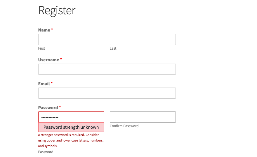 Требуется надежный пароль Strong password required error