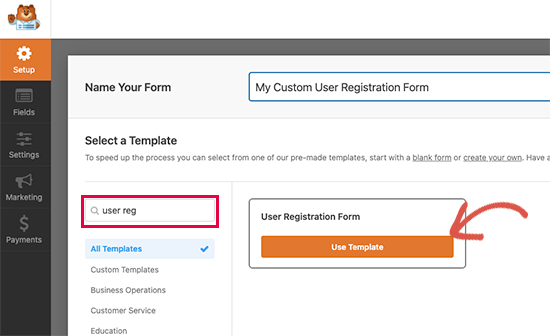 шаблон формы регистрации пользователя User regisration form template