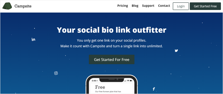 Campeggio - IsItWP - Rilevatore di temi WordPress gratuito campsite-link-in-bio-instagram-tools