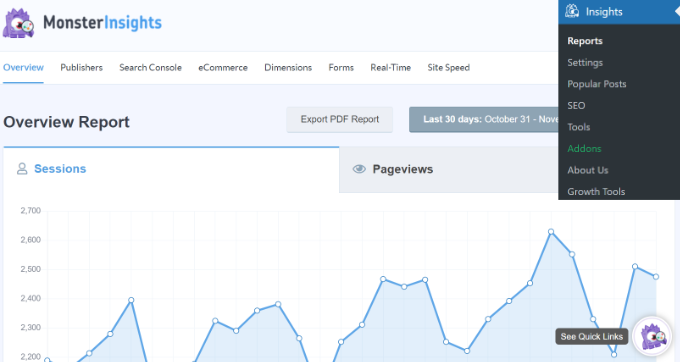 MonsterInsights 儀表板報告 MonsterInsights dashboard reports