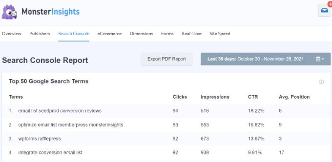 搜索控制台報告 Search console report