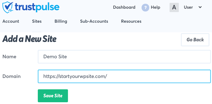 livesaleenter웹사이트세부 정보 Add Your Website Details to TrustPulse
