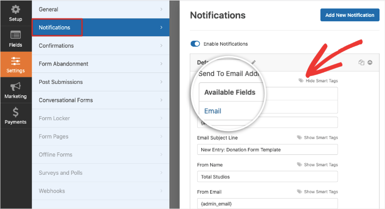 pokaż inteligentne tagi e-mail - IsItWP - Darmowy wykrywacz motywów WordPress open smart tags in wpforms