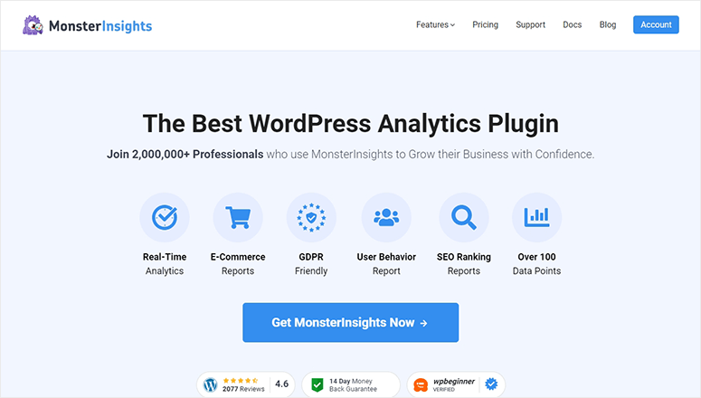 MonsterInsightsのWebサイト-IsItWP-無料のWordPressテーマ検出器 MonsterInsights website