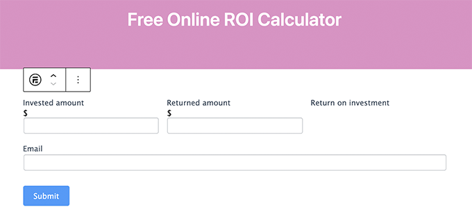 Vista previa de la calculadora de ROI en el editor ROI calculator preview in the editor