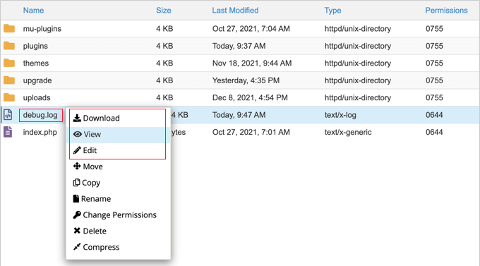 errorlogsviewdebuglog Download, View, or Edit the debug.log File
