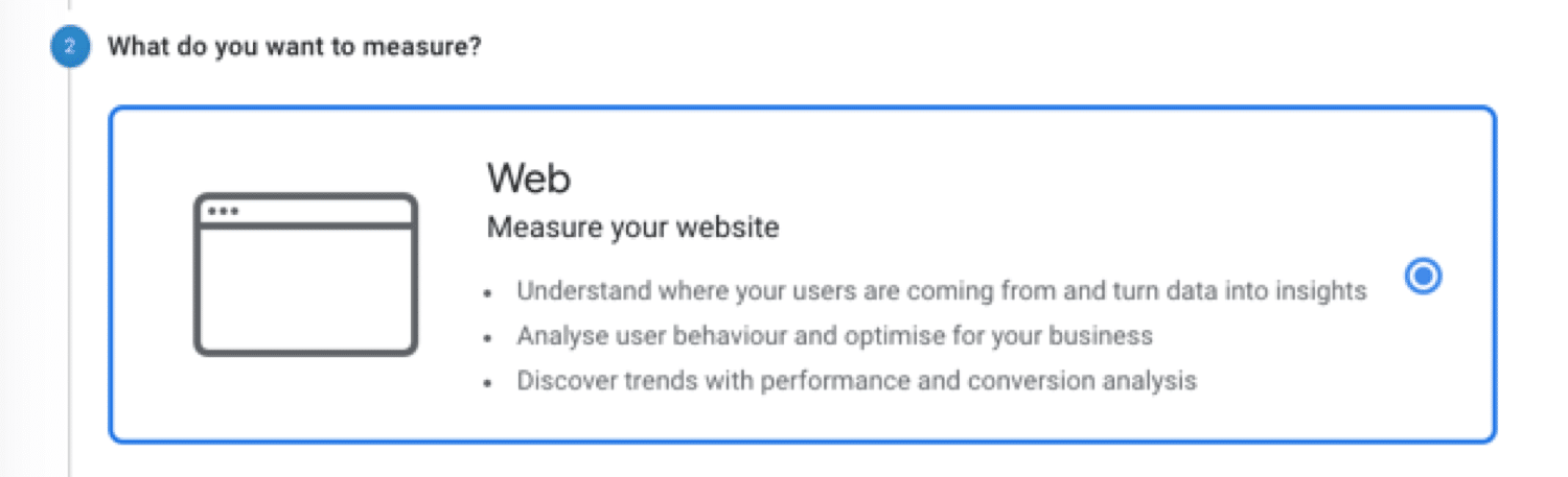 GoogleAnalyticsで測定したいものを選択してください
