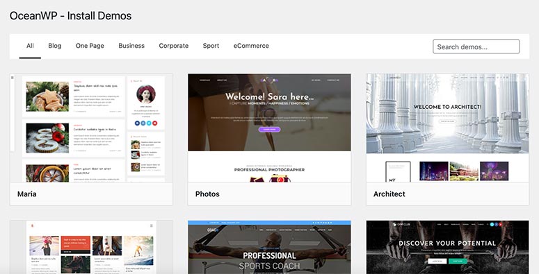 OceanWP 演示 - IsItWP - 免費的 WordPress 主題檢測器 OceanWP demos