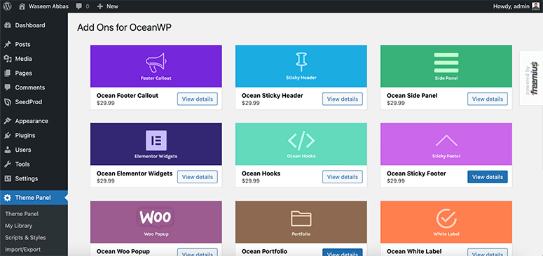 oceanwpaddons - IsItWP - 免費的 WordPress 主題檢測器