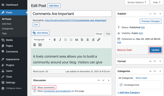 コメントclosedclassicallowcomments Make Sure Allow Comments Is Checked