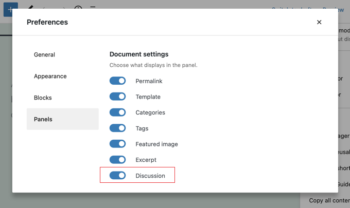 コメントcloseddocumentsettings Toggle the Discussions Panel On