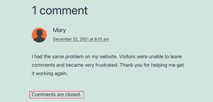 コメントclosedpreview The 'Comments are closed' Message