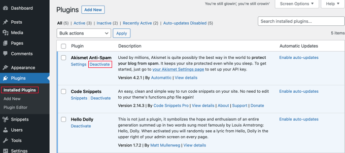 コメントcloseddeactivateplugins Deactivate Plugins One at a Time to See if the Issue Is Resolved