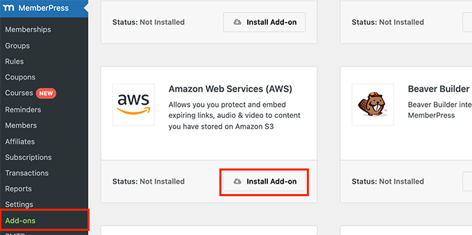 Complemento de MemberPress AWS MemberPress AWS Add-on
