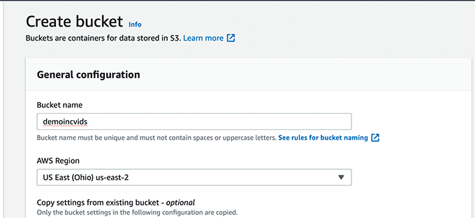 Configuración del depósito Bucket settings