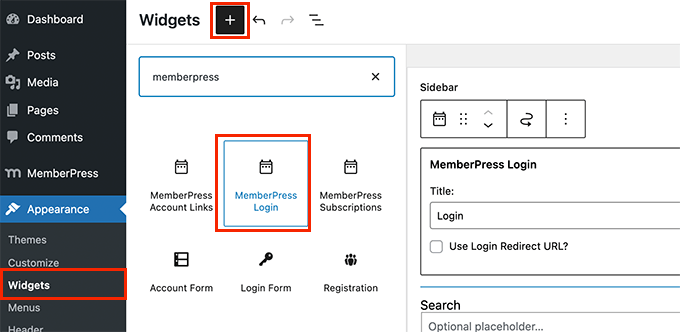 Widget de inicio de sesión de MemberPress MemberPress login widget