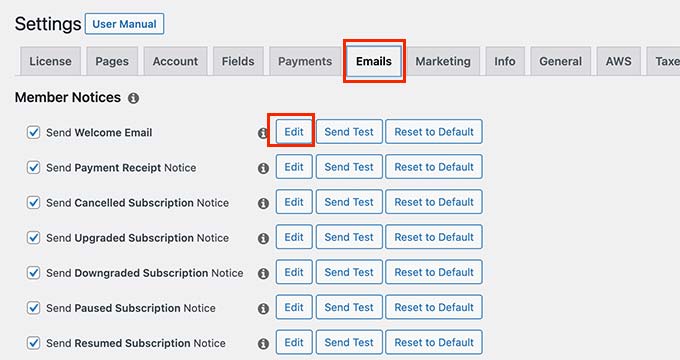 Editar correos electrónicos Edit emails