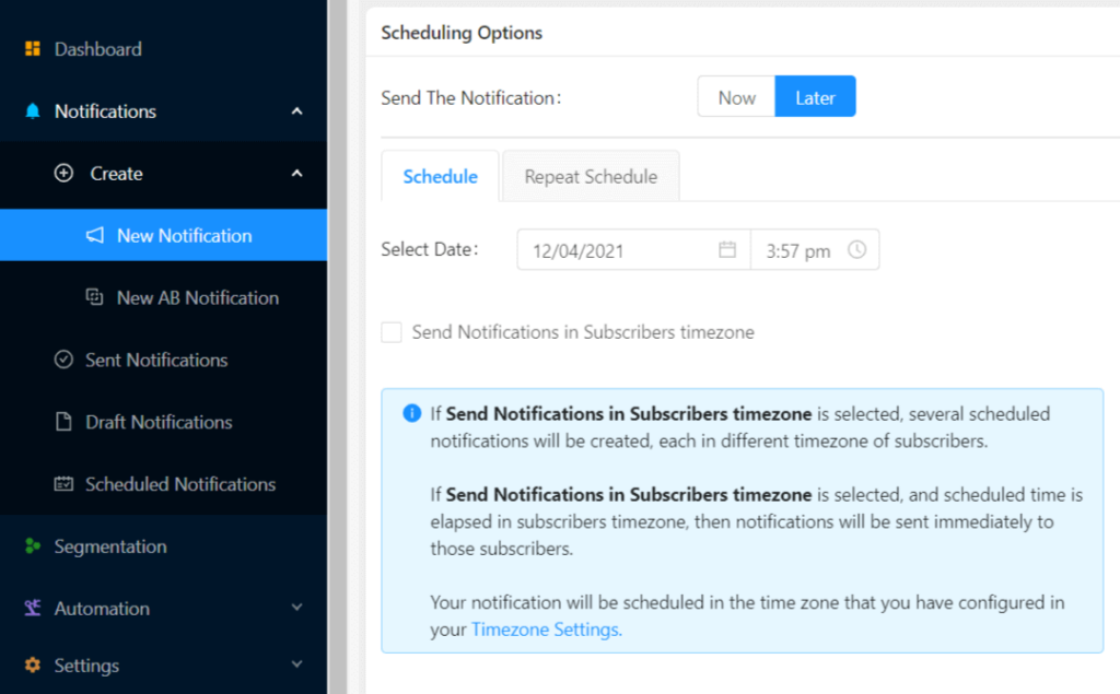 Планирование уведомлений в PushEngage Scheduling notifications in PushEngage