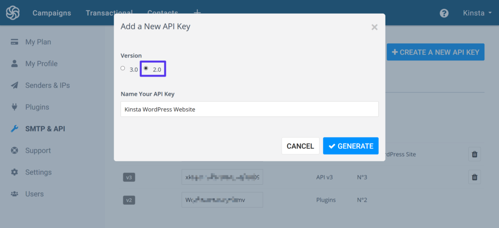 قم بإنشاء مفتاح Sendinblue API 2.0