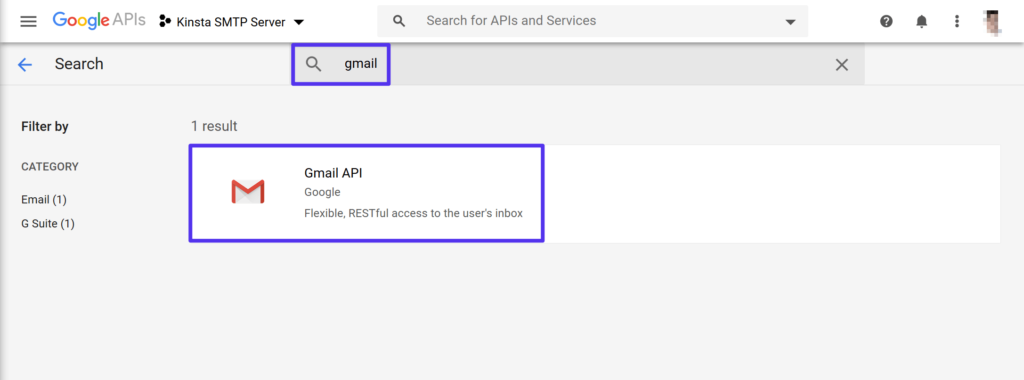 ابحث عن Gmail API