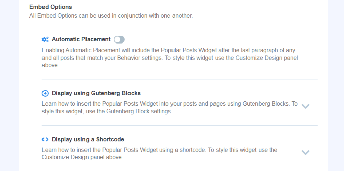 Popüler gönderiler yerleştirme seçenekleri Embed options