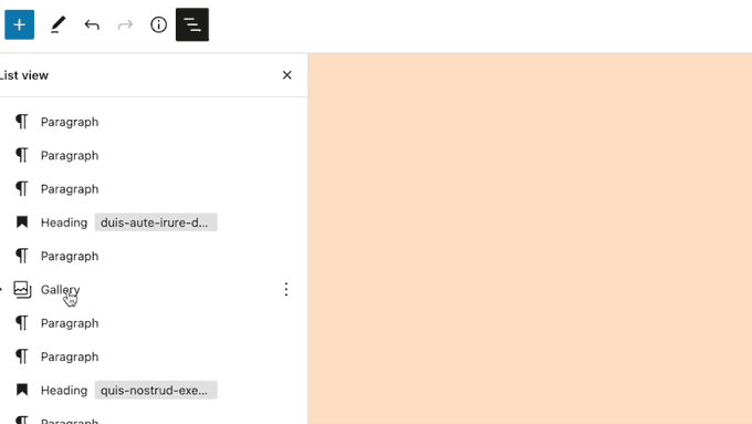 블록 편집기에서 항목 이동 Moving items in the block editor