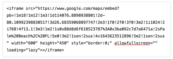 Kode Sematan iFrame Google Maps Google Maps iFrame Embed Code in Block Editor